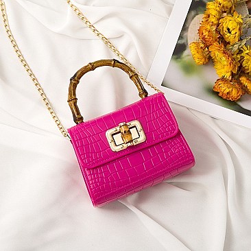 ADORABLE CROC PATTERN BAMBOO HANDLE MINI BAG 17209 > Shoulder Bags